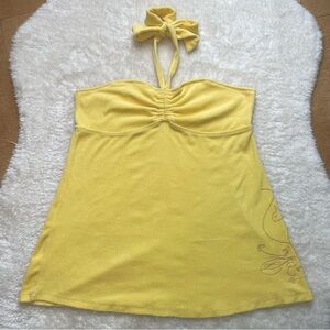 Baby Phat yellow terry cloth halter top/ dress swim coverup w/ gold logo